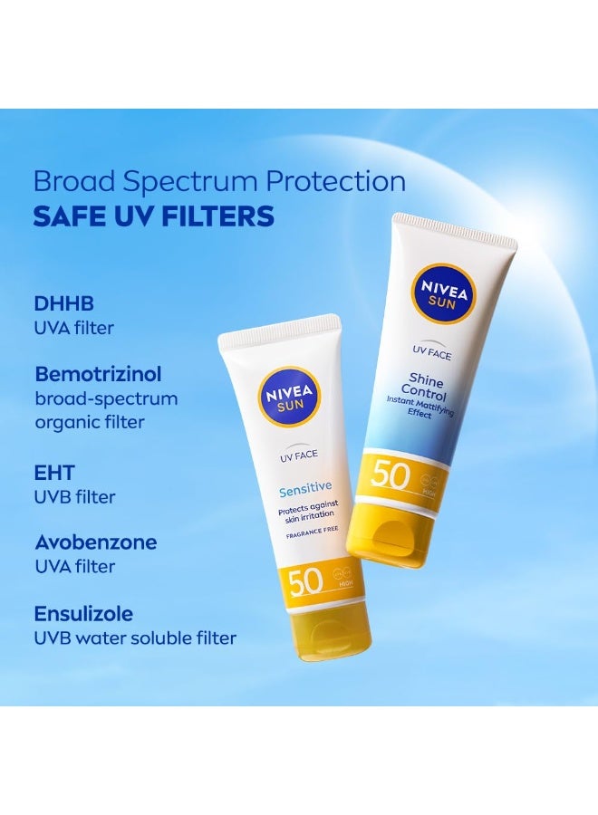 نيفيا كريم نيفيا صن للوجه الحساس بعامل حماية من الشمس SPF 50 (50 مل)، واقي شمسي يحمي من أشعة UVA/UVB وشيخوخة الجلد المبكرة، كريم واقي من الشمس للبشرة الحساسة للوجه. - Image 4